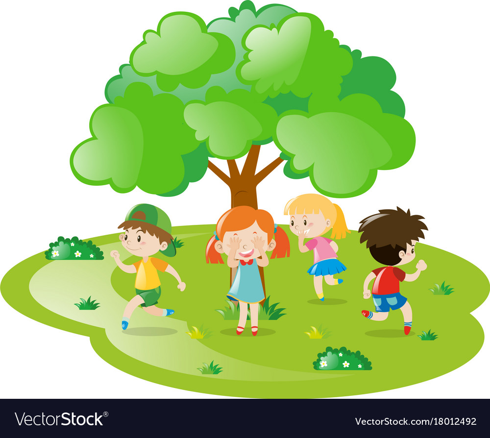 Vector illustration cartoon of children playing hide and seek in