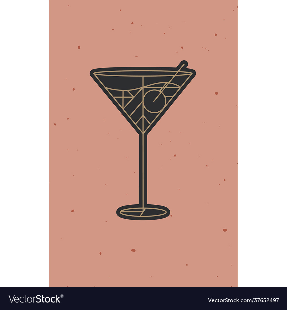 Art deco cosmopolitan cocktail powder coral vector image Art deco cosmopolitan cocktail powder coral