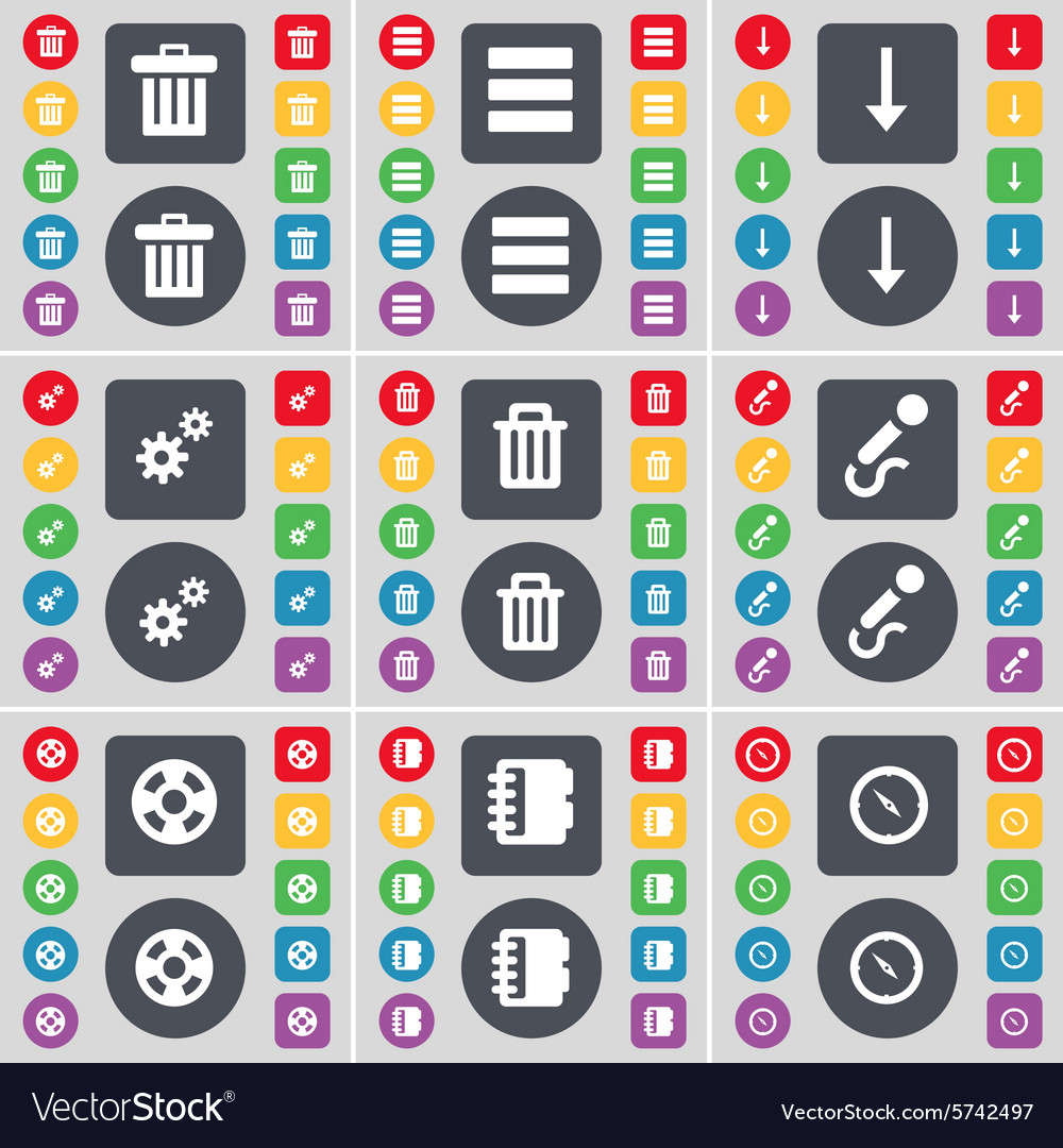 Trash can apps arrow down gear can Royalty Free Vector Image