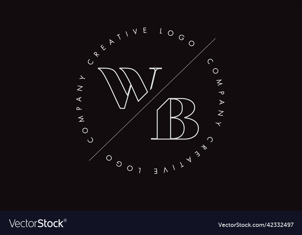 White outline wb w b letter logo with cut Vector Image