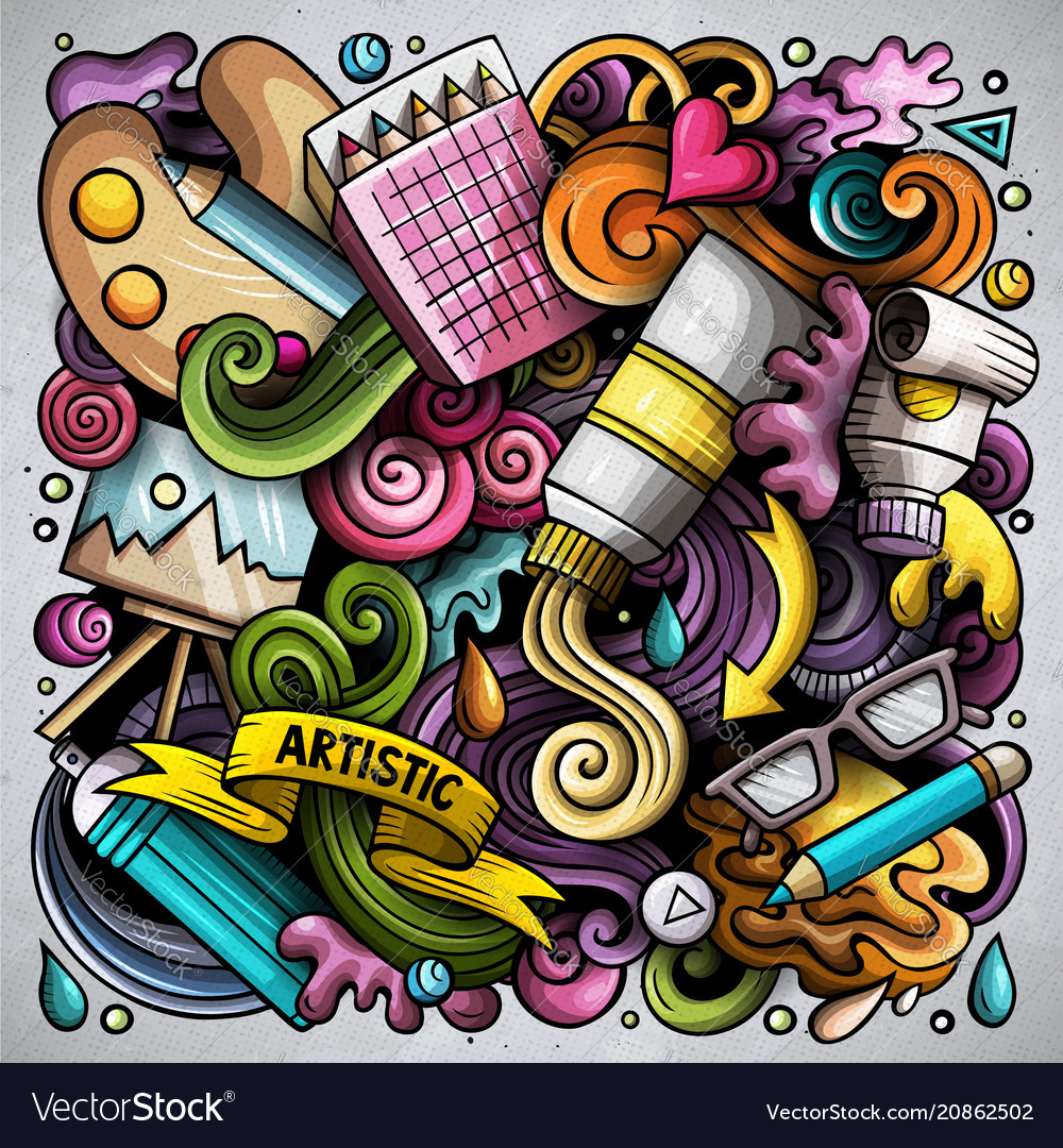 Cartoon doodles art and design Royalty Free Vector Image