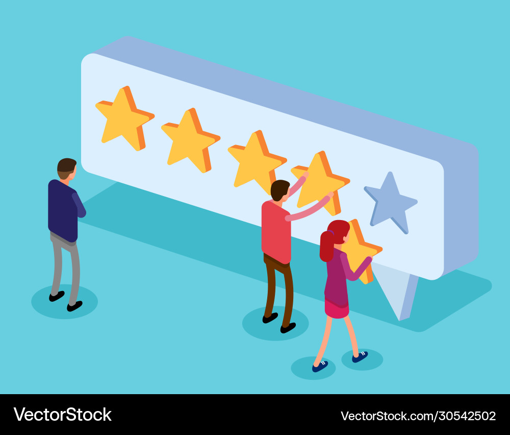 Clients choosing satisfaction rating and leaving Vector Image