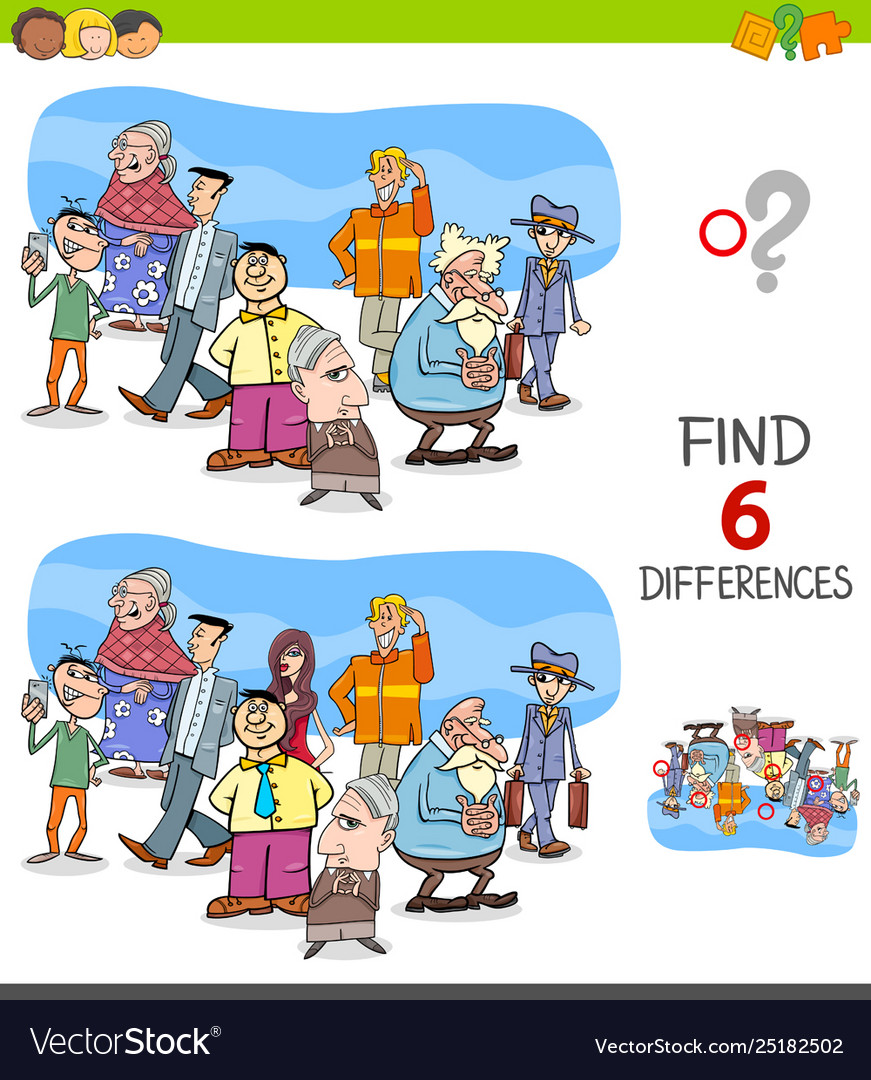 Differences game with people characters group Vector Image