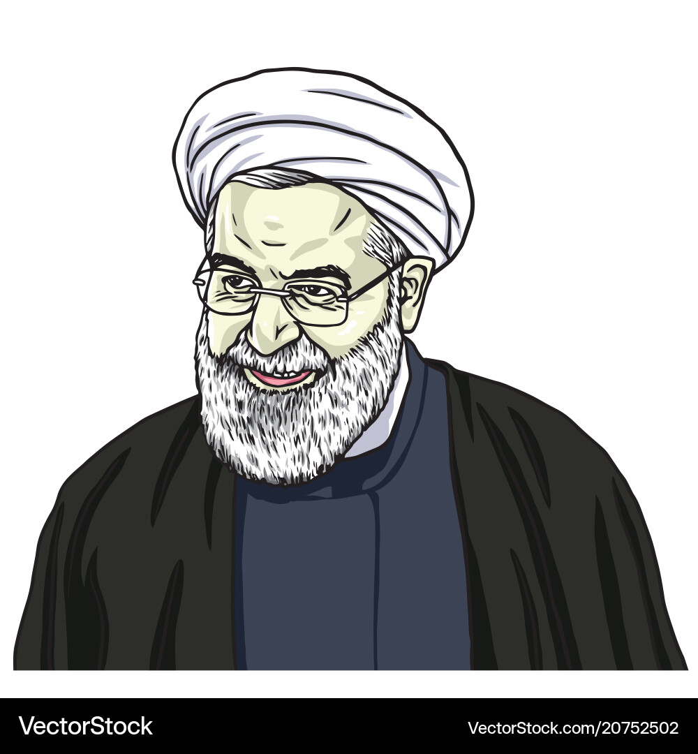Hassan rouhani portrait drawing cartoon Royalty Free Vector