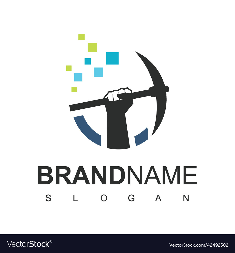 Mining logo using pixel technology icon Royalty Free Vector