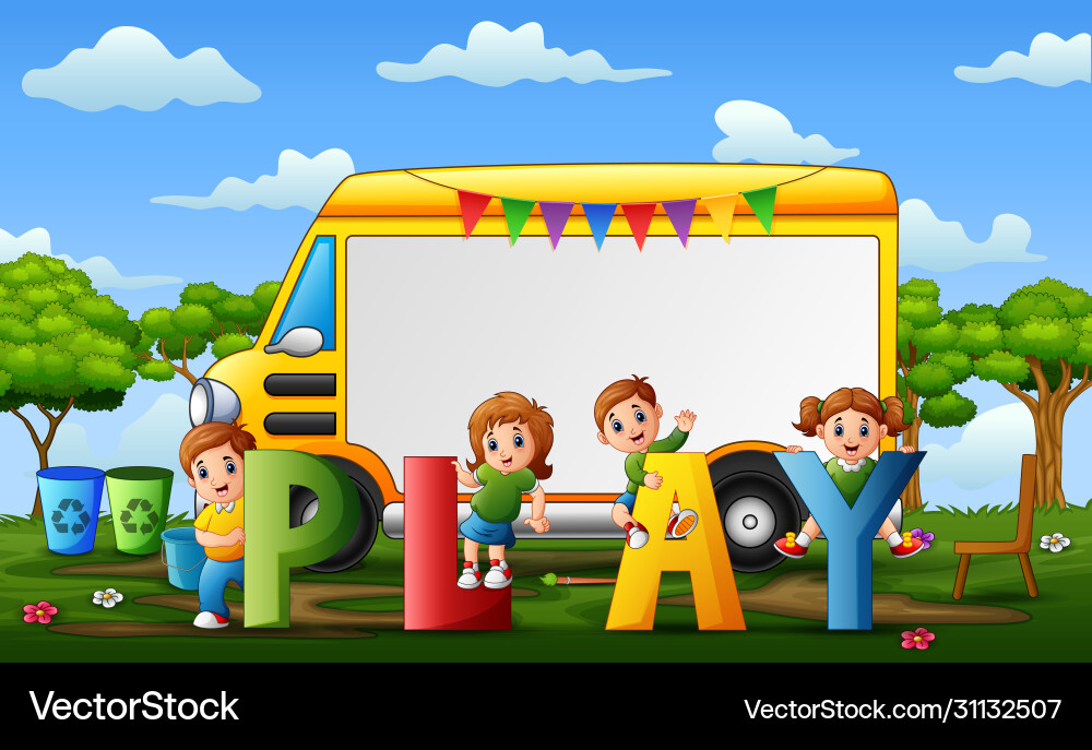 Border template with children playing at park Vector Image