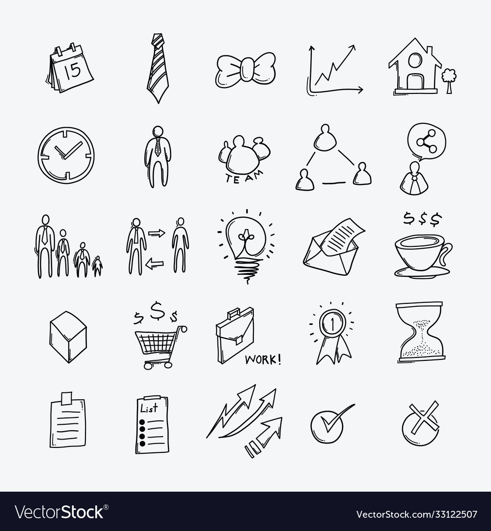 Business doodle icons set drawing sketch hand Vector Image