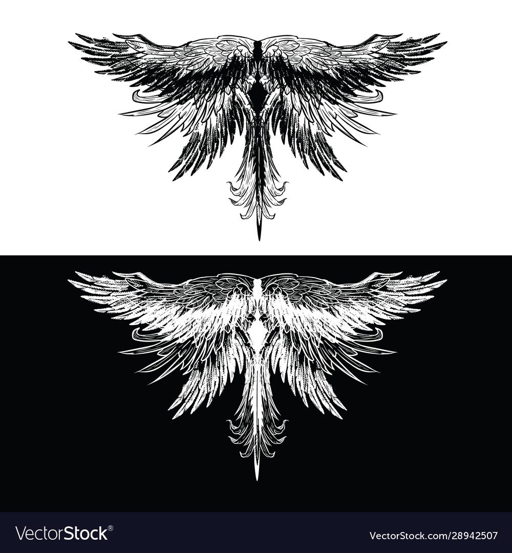 Drawing phoenix bird wings silhouette Royalty Free Vector