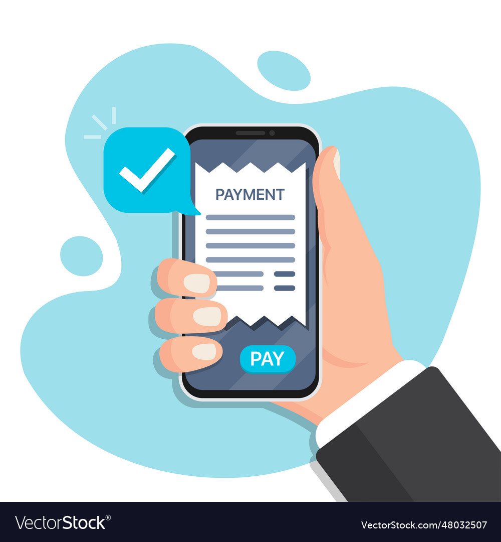 Hand holding smartphone with payment bill Vector Image