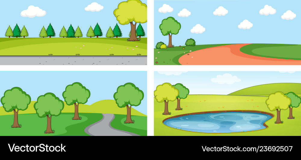 Set flat landscape Royalty Free Vector Image - VectorStock