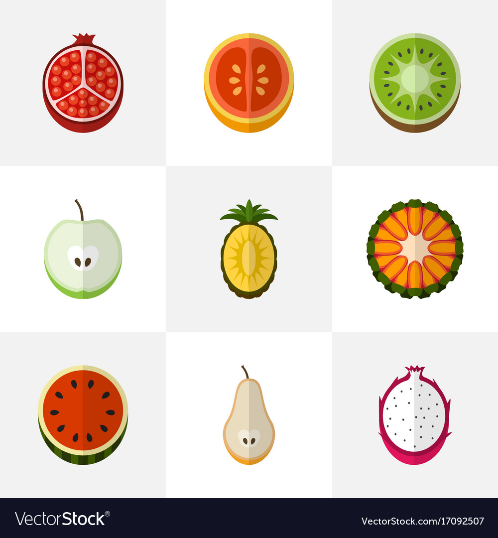 set of 9 editable fruits flat icons includes vector image
