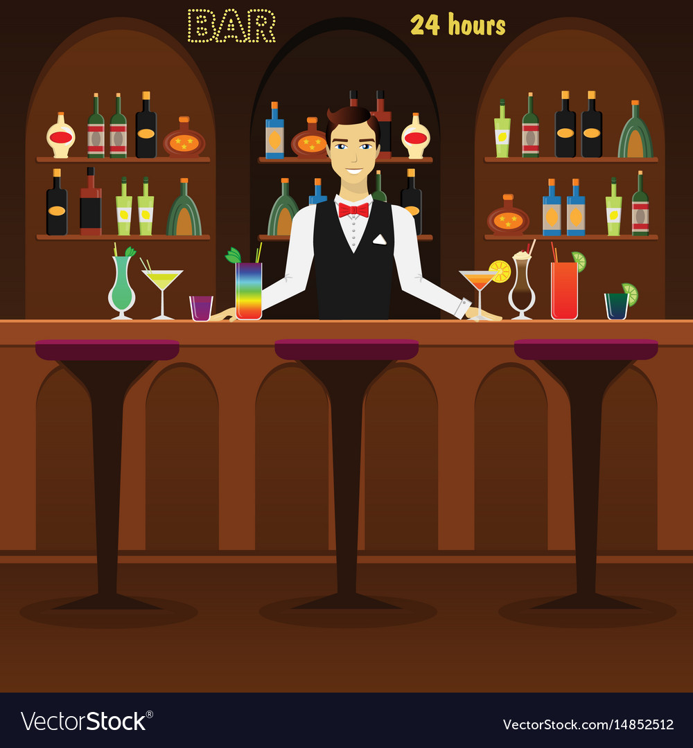 Bar pub interior flat Royalty Free Vector Image