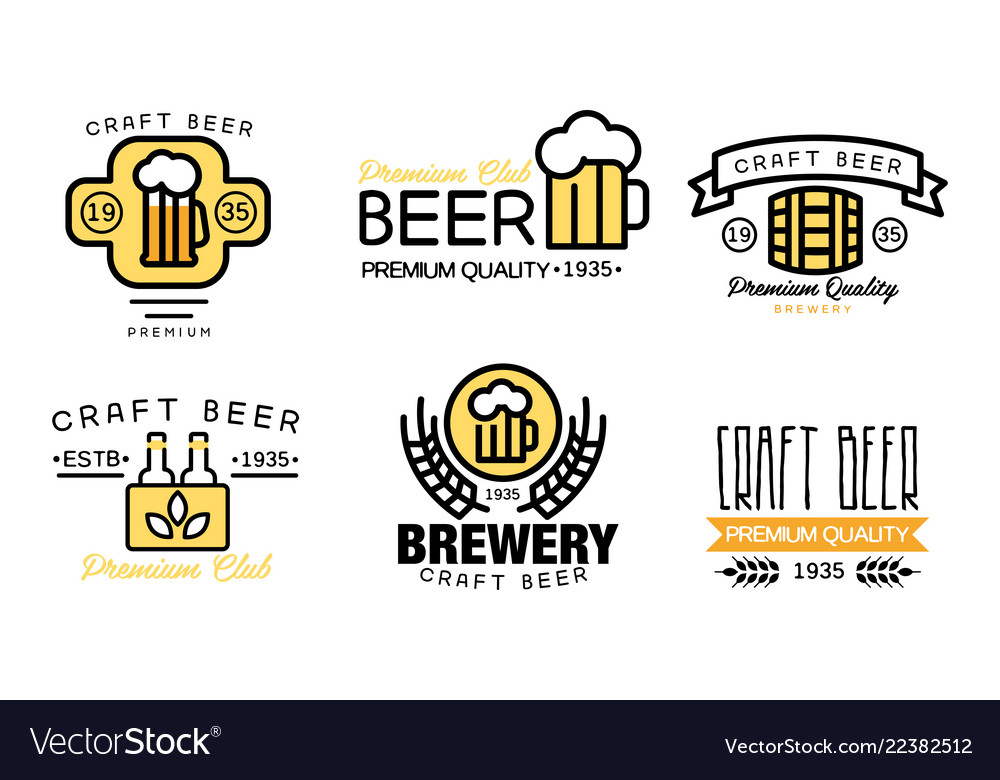 Craft beer logo set vintage brewery premium Vector Image