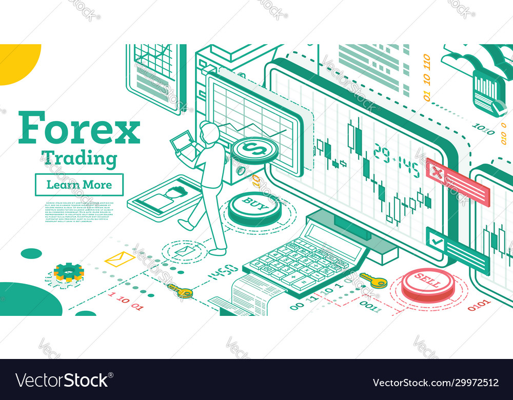 Forex trading outline isometric concept Royalty Free Vector