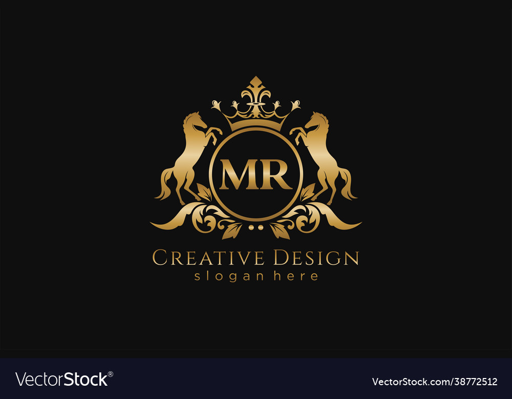 Initial mr retro golden crest with circle and two Vector Image