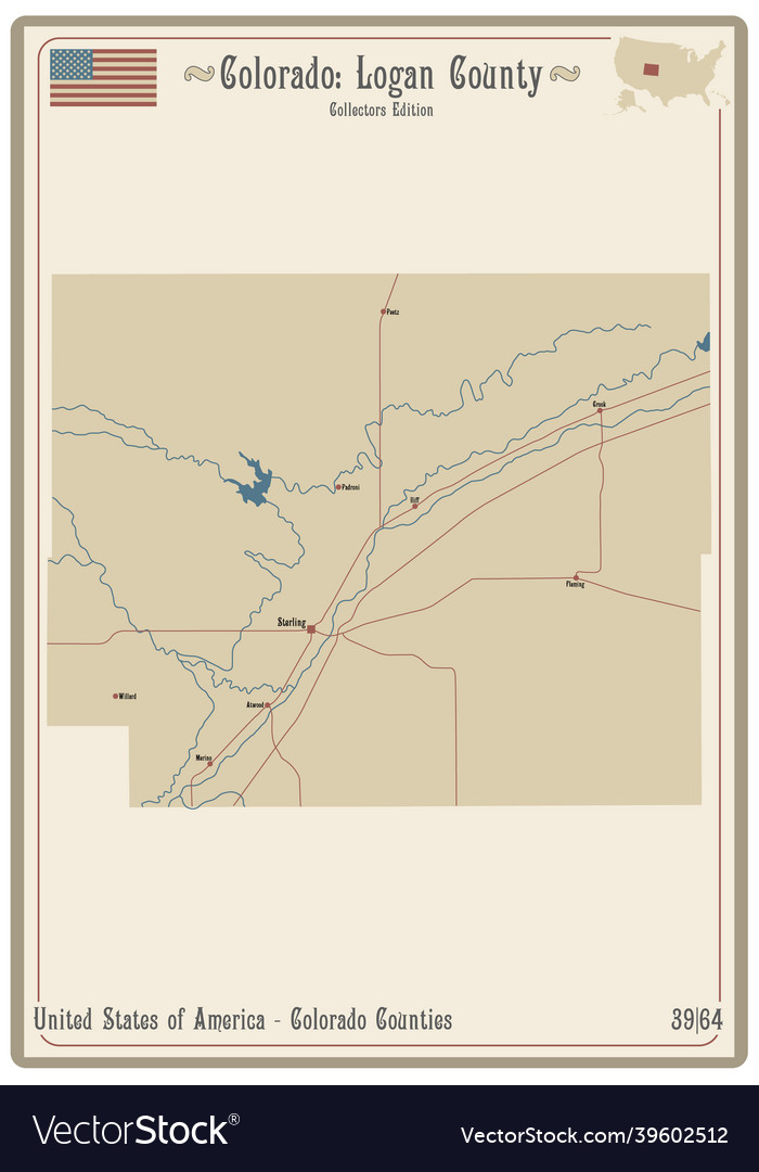 Map of logan county in colorado Royalty Free Vector Image