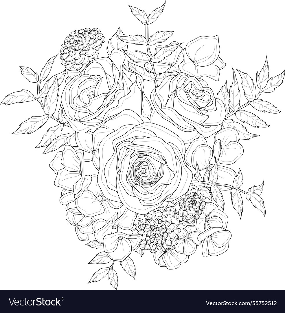 Realistic mix flower bouquet with rose peony Vector Image