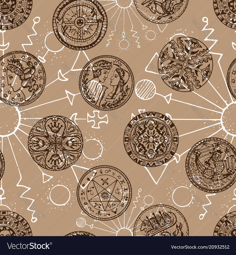 Seamless background with ancient coins Royalty Free Vector