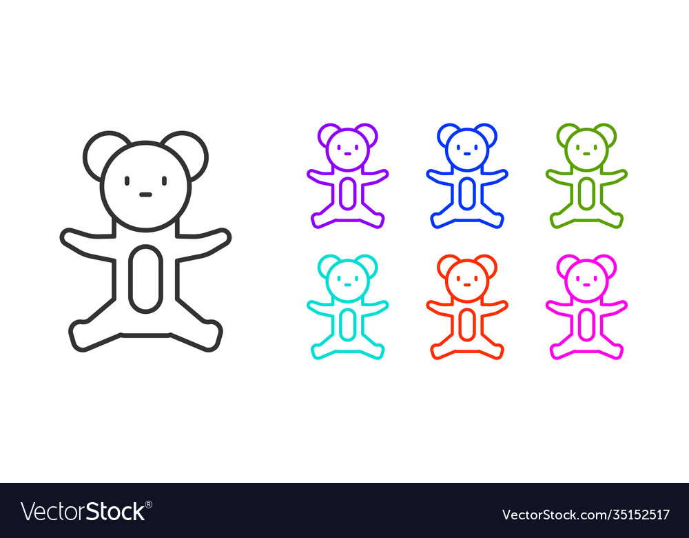 Black line teddy bear plush toy icon isolated Vector Image