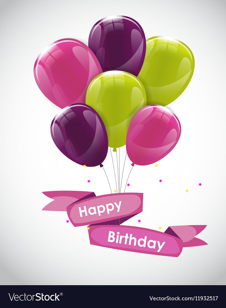 Color Glossy Happy Birthday Balloons Banner Vector Image