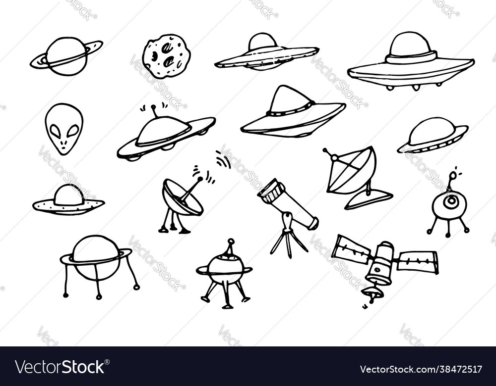 Set isolated elements ufo hand Royalty Free Vector Image