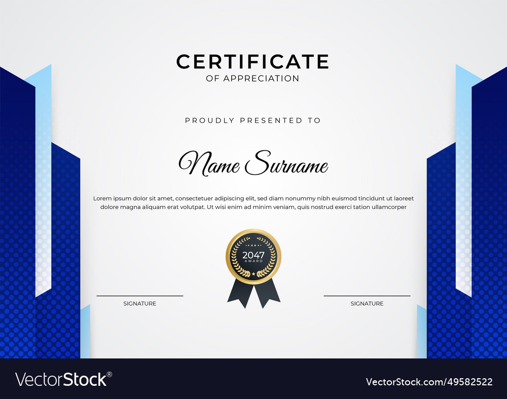 Certificate of achievement blue template design Vector Image