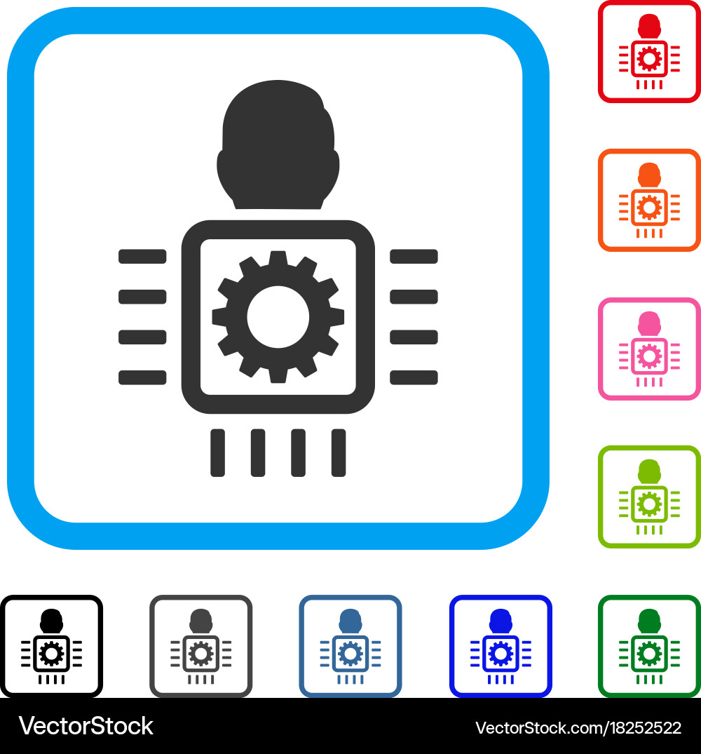 Cyborg processor framed icon Royalty Free Vector Image