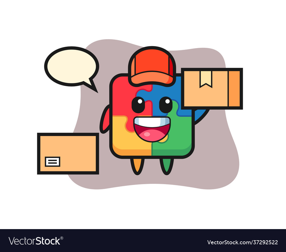 Mascot puzzle as a courier Royalty Free Vector Image