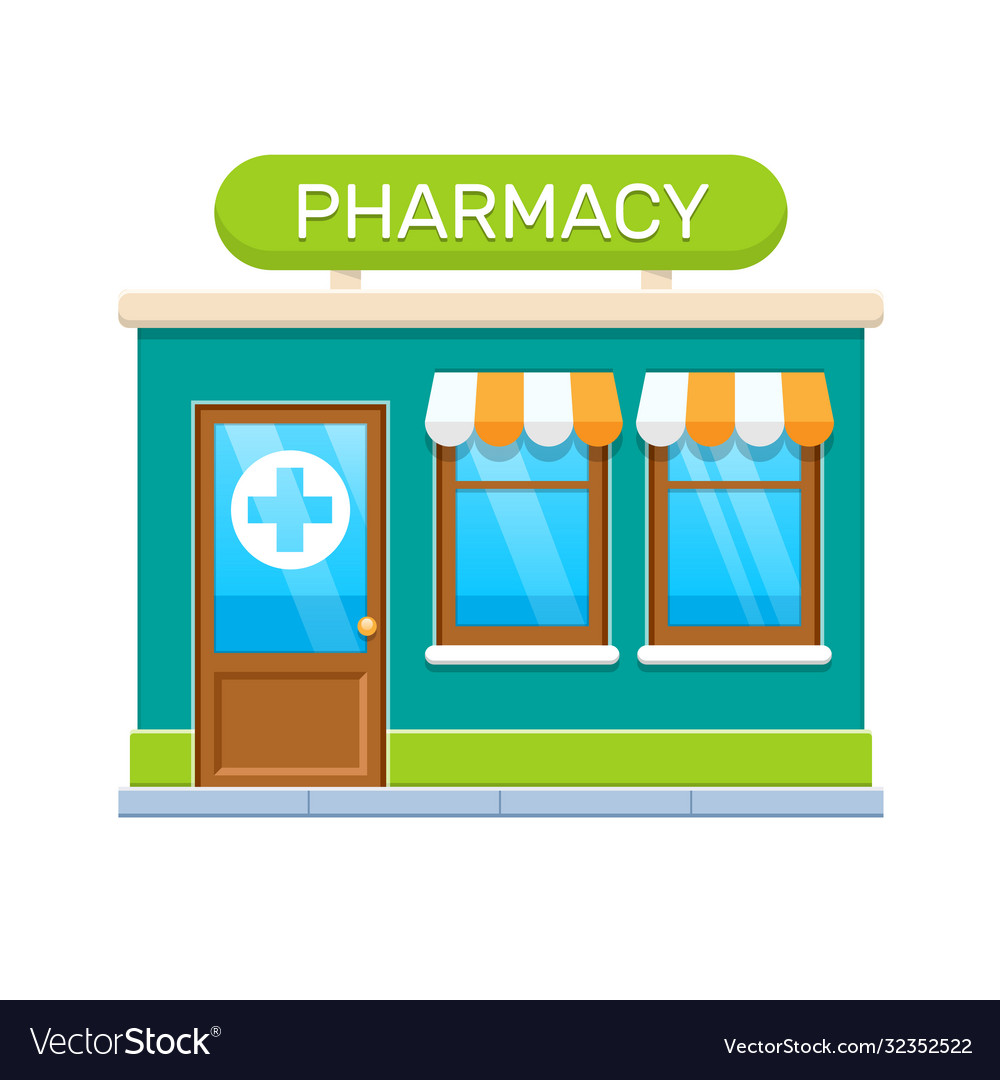 Modern city pharmacy store building facade Vector Image