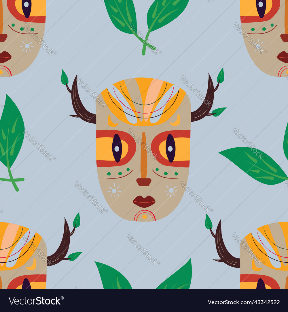 Naive seamless pattern with african totem mask