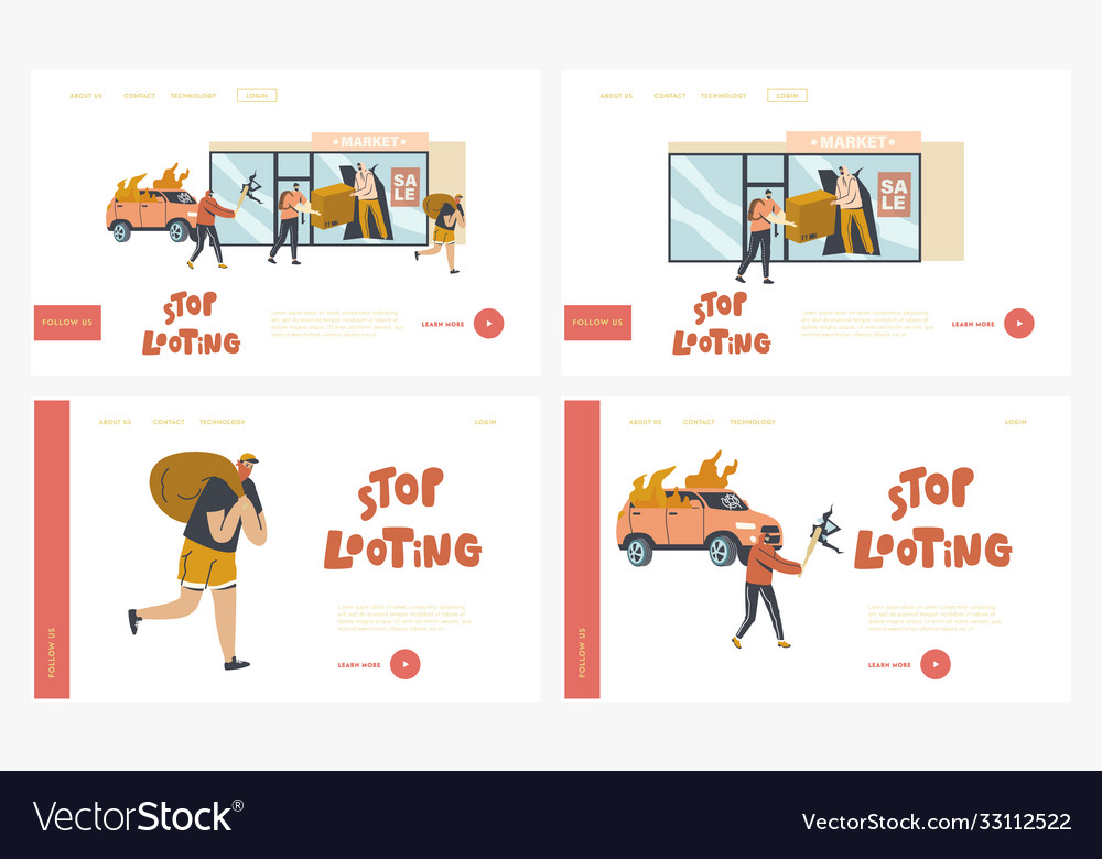 Stop looting landing page template set aggressive Vector Image