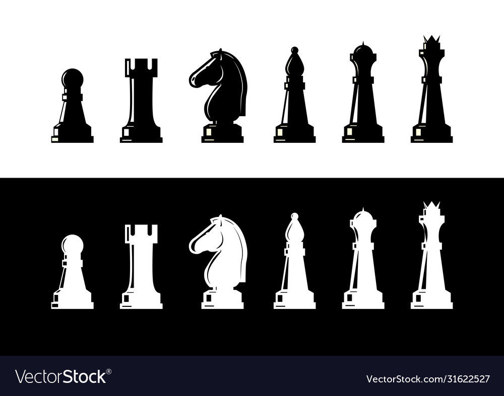 Set chess pieces in white and black simple Vector Image