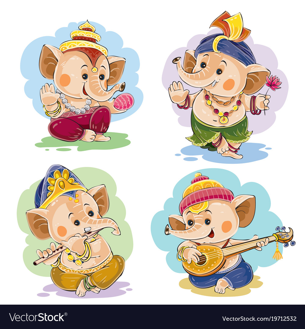 Cartoon little baby ganesha indian god Royalty Free Vector