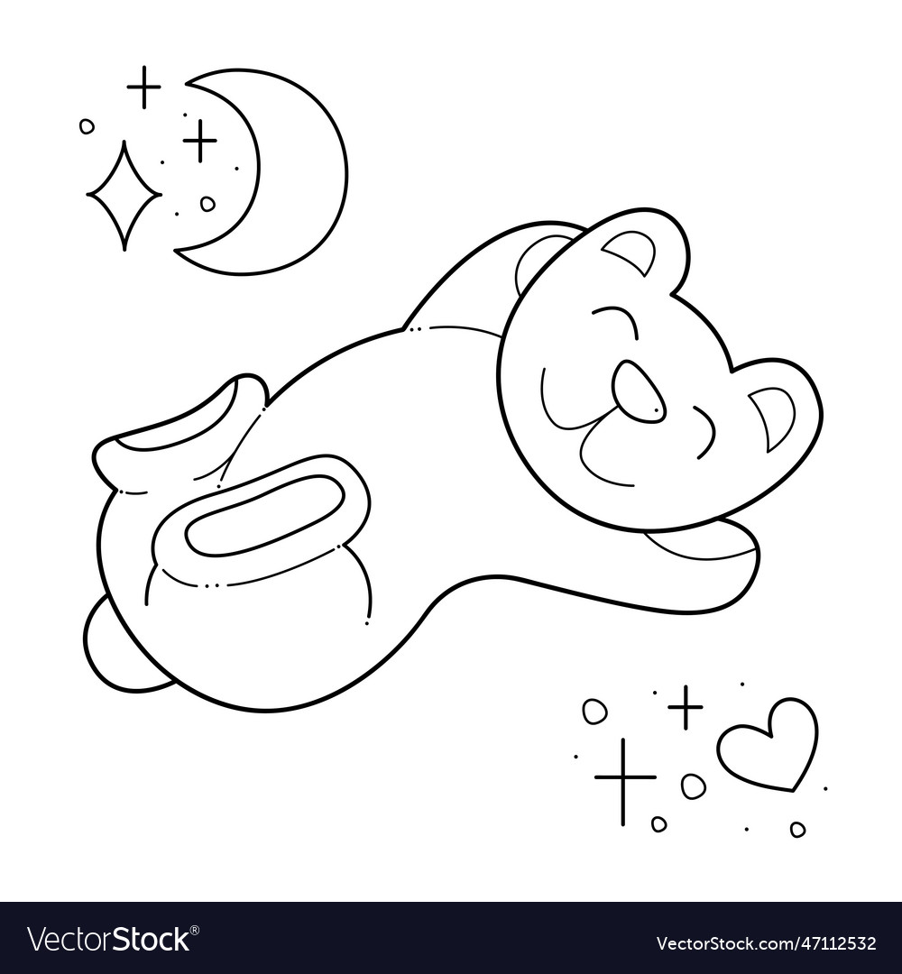 Cute Bear Is Sleeping Doodle Black And White Vector Image