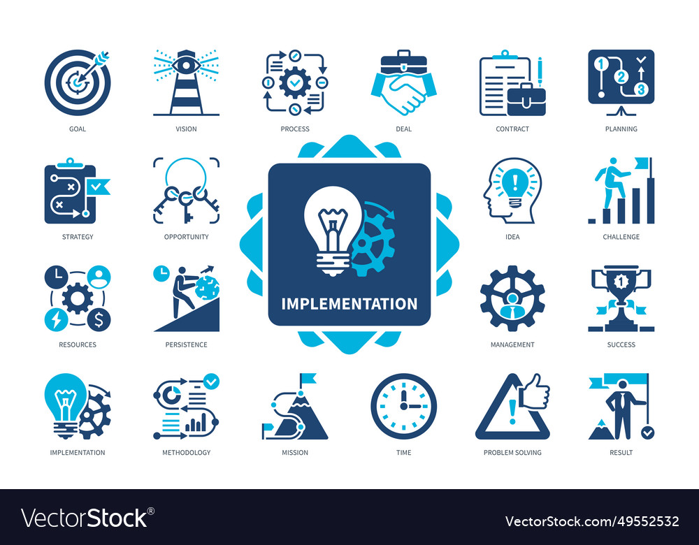 Implementation solid icon set Royalty Free Vector Image