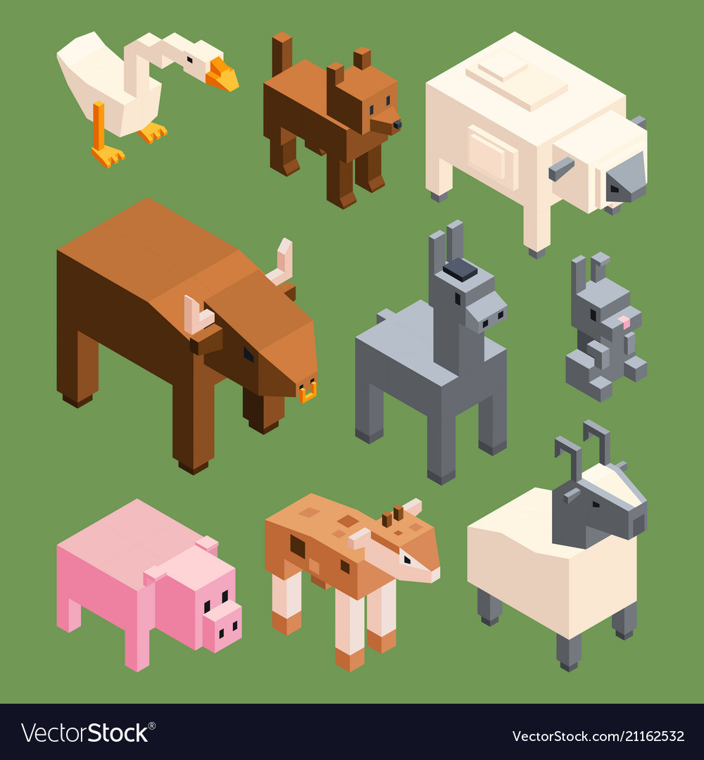 Isometric animals of farm stylized 3d vector image Isometric animals of farm stylized 3d