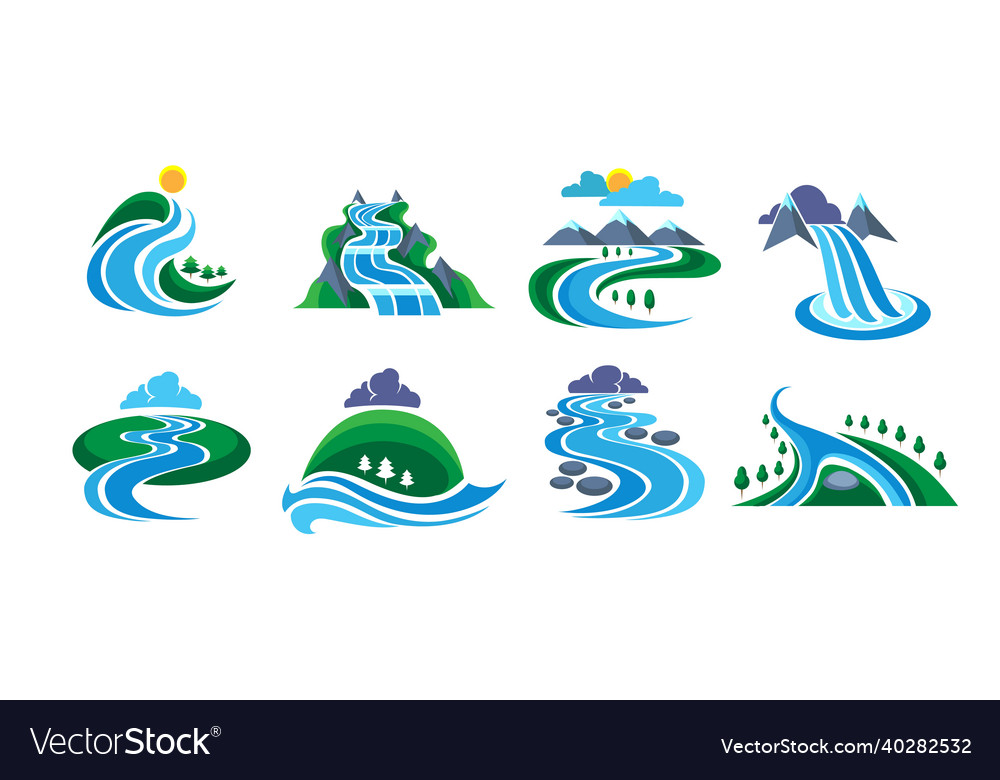 River streams icons Royalty Free Vector Image - VectorStock