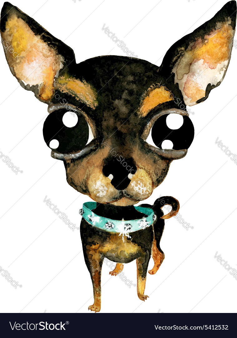 Watercolor hand drawn cute chihuahua dog