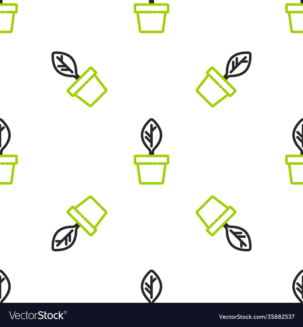 Line plant in pot icon isolated seamless pattern