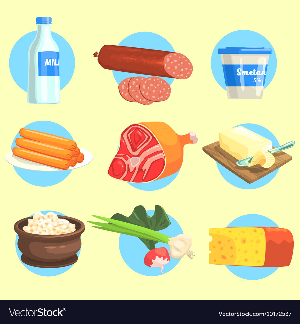 Set of farm product colorful stickers