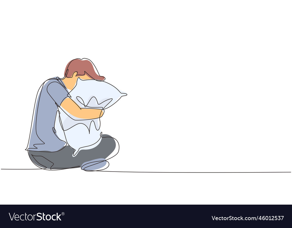 Single continuous line drawing man sitting Vector Image