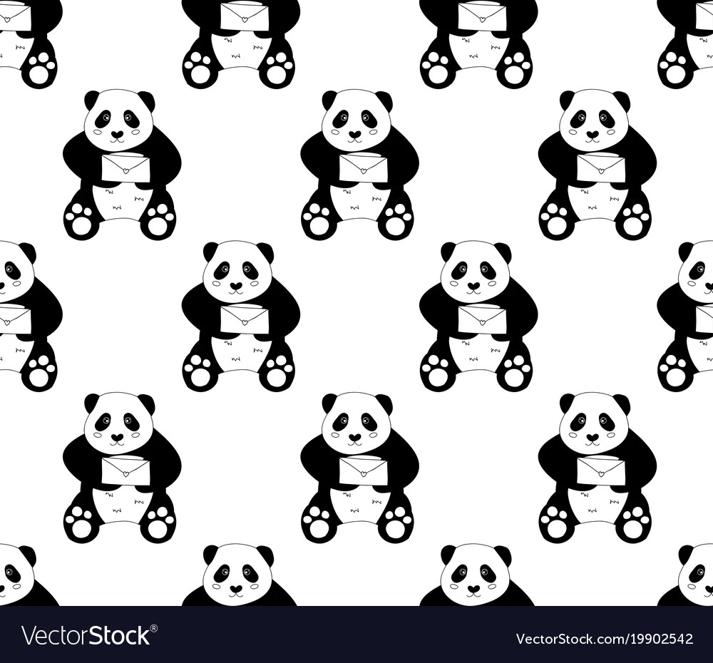 Cute panda with love letter on white background