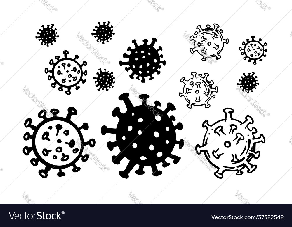 Hand Drawn Corona Virus Doodle Style Covid 19 Vector Image