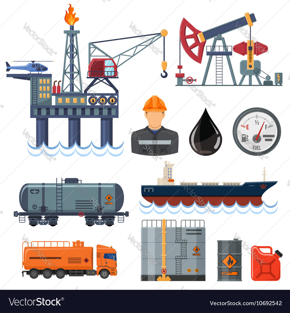 Oil industry flat icons set Royalty Free Vector Image