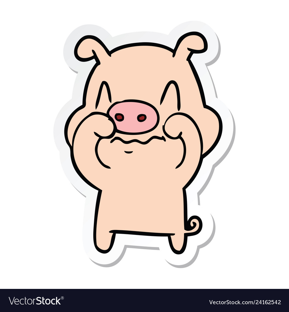 Sticker of a nervous cartoon pig Royalty Free Vector Image