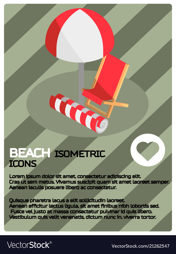 Beach color isometric poster vector image Beach color isometric poster