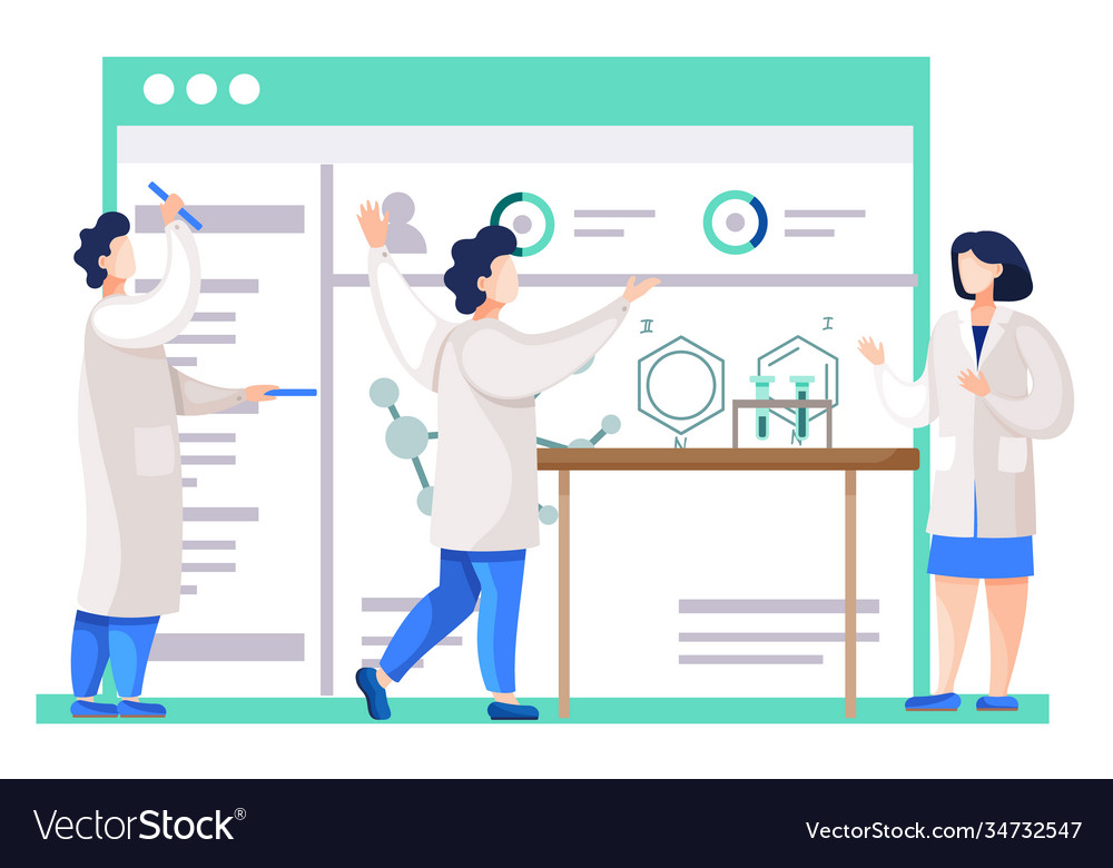 Chemical experiments chemists monitoring research Vector Image