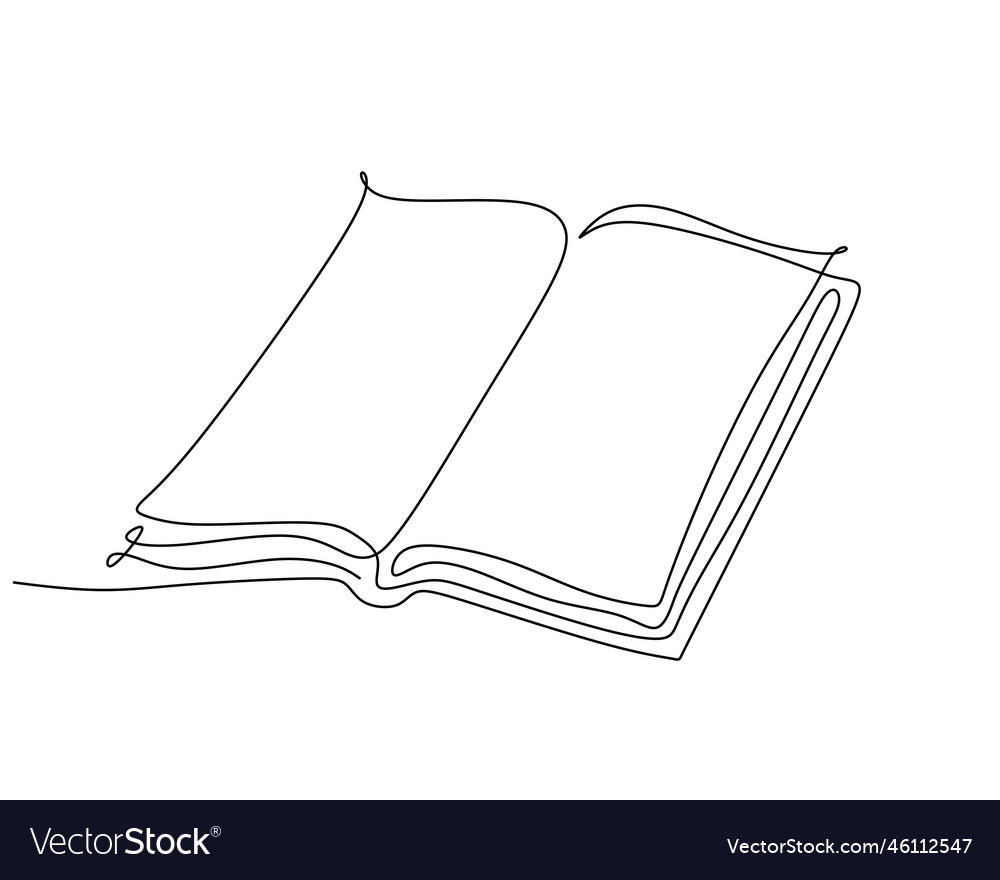 Continuous One Line Drawing Open Book With Flying Pages. Vector