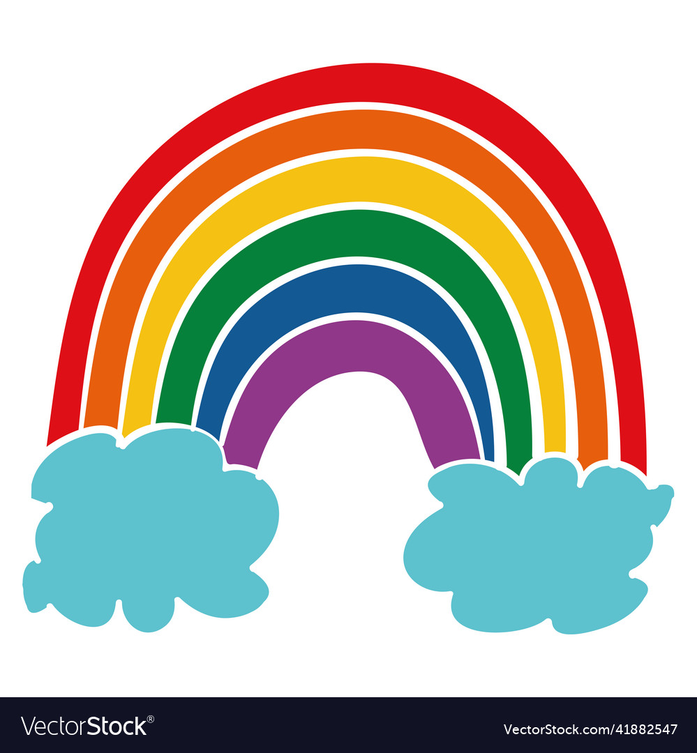 Isolated sketch of a rainbow with pair clouds Vector Image