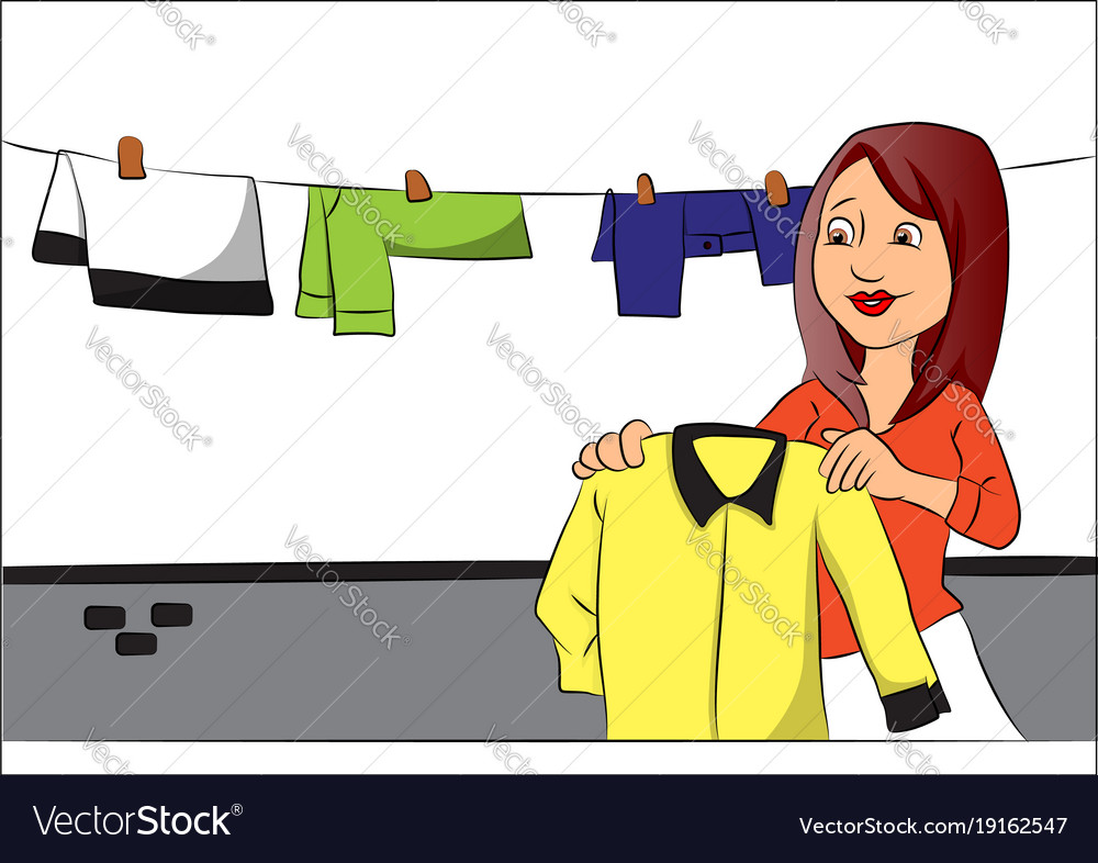 Woman hanging clothes on clothesline Royalty Free Vector